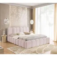 FURNISTAR Lit MIA 120x200 - Lit avec sommier, lit bulle, lit double avec espace de rangement et sommier à lattes, chambre à coucher - rose poudré