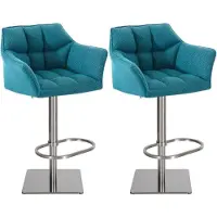 BellaFurn Set de 2 tabourets de bar réglables - tabouret haut - confort d'assise supplémentaire | Couleur de base : inox | Couleur : turquoise