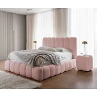 FURNISTAR Lit rembourré CHLOE 160x200 cm - avec coffre de lit, lit double avec espace de rangement et sommier à lattes, aspect boxspring, lit sans matelas, chambre à coucher - rose poudré