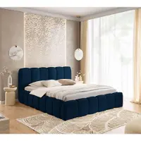 FURNISTAR Lit MIA 180x200 - Lit avec sommier, lit bulle, lit double avec rangement et sommier à lattes, chambre à coucher - Bleu foncé