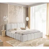 FURNISTAR Lit MIA 160x200 - Lit avec sommier, lit bulle, lit double avec espace de rangement et sommier à lattes, chambre à coucher - Gris clair