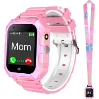 Topchances 4G Montre intelligente pour enfants Garçons Filles, Montre-téléphone intelligente étanche avec GPS WiFi-appel vidéo SOS caméra Montre-bracelet pour enfants 3-14 anniversaire Cadeaux de Noël,Rose