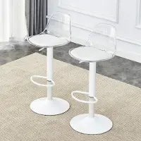 Great han Lot de 2 tabourets de bar blancs et transparents, réglables en hauteur de 82 à 104 cm, pivotants à 360°. Tabourets de bar modernes avec dossier ergonomique et repose-pieds.