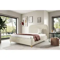 FURNISTAR Lit rembourré LANA avec coffre de rangement, lit 120 x 200 cm, lit double avec espace de rangement et sommier à lattes, style lit à ressorts, sans matelas, chambre à coucher - Beige