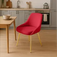 BellaFurn Chaise de salle à manger, chaise de salle à manger, confort spacieux, structure en métal - rembourrage en velours | Couleur : rouge | Matériau du boîtier : or métallique