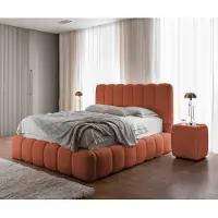 FURNISTAR Lit rembourré CHLOE 200x200 cm - avec coffre de lit, lit double avec espace de rangement et sommier à lattes, aspect boxspring, lit sans matelas, chambre à coucher - Orange