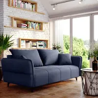 FURNISTAR Canapé ISABELL avec coffre de rangement Canapé-lit Canapé pliable avec fonction sommeil Canapé avec pieds noirs Salon Chambre d'amis (bleu foncé)