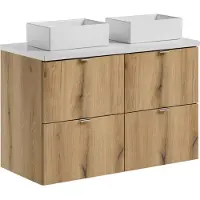DMK Deutsches Milchkontor Armoire De Salle De Bain 100 Cm En Chêne Avec Plan De Travail Et 2 Lavabos À Poser