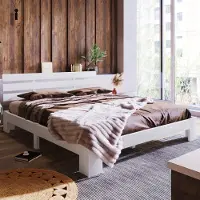 Great han Lit 140x200 en bois de pin massif, cadre de lit avec sommier à lattes, capacité de charge 150kg, espace de rangement 18cm, White