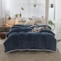 Topchances Couette d'hiver chaude et épaisse, couette en microfibre, couette en flanelle avec duvet et plumes, couette moyenne en duvet 370gsm,bleu foncé,150x200cm