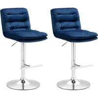 BellaFurn set de 2 tabourets de bar en velours - Tabouret haut - Confort élégant avec hauteur réglable | Couleur : Bleu | Couleur de base : Chrome
