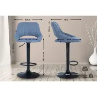 BellaFurn Tabouret de bar moderne - Tabouret - Réglable en hauteur, pivotant à 360° & rembourrage en tissu | Couleur : bleu | Couleur de base : noir