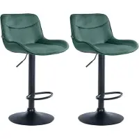 BellaFurn Ensemble de tabourets de bar en velours - Tabouret haut - Assise confortable et réglable avec fonction rotation 360° | Couleur : vert | Couleur de base : noir