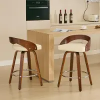 Great han Lot de 2 tabourets de bar beige, hauteur d'assise 63 cm, pivotants à 360°, aspect noyer, avec dossier, rembourrés en similicuir, style moderne