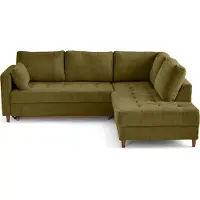 Lisa Design Anna - canapé d'angle droit 5 places convertible en velours texturé , Vert Olive