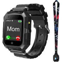 Topchances montre intelligente pour enfants 4G pour garçons filles, montre-téléphone intelligente étanche avec GPS WiFi-appel vidéo SOS caméra montre-bracelet pour enfants 3-14 anniversaire cadeaux de Noël,Noir