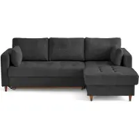 Lisa Design Anna - canapé d'angle droit 4 places convertible avec coffre en velours texturé , Gris Anthracite