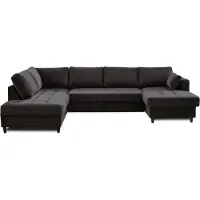 Lisa Design Anna - canapé panoramique d'angle gauche - 7 places - convertible avec coffre - en velours , Gris foncé