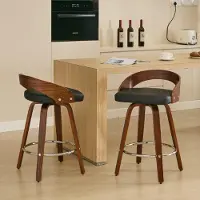 Great han Lot de 2 tabourets de bar noirs, hauteur d'assise 63 cm, pivotants à 360°, aspect bois noyer, dossier, rembourrage en similicuir, style moderne