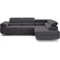 Lisa Design Zaria - canapé d'angle droit 5 places convertible avec coffre et têtières en velours côtelé grosses côtes , Gris