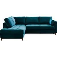 Lisa Design Anna - canapé d'angle gauche - 5 places - convertible - en velours , Bleu canard
