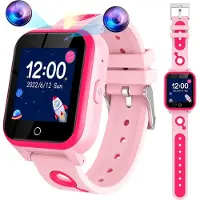 Topchances Smartwatch enfants pour garçons filles - Cadeaux filles garçons pour 3 4 5 6 7 8 9 10 11 12 ans HD écran tactile enfants Smartwatch avec 18 jeux de puzzle double caméra vidéo lecteur de musique , Rose
