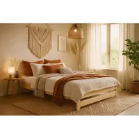 FURNISTAR Lit en bois PINI 90x200, lit simple avec sommier à lattes, lit en bois massif de pin, cadre écologique, structure de lit naturelle avec sommier à roulettes - bois de pin