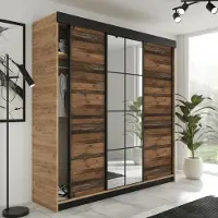 KIER FURNITURE Armoire à portes coulissantes LAMARO avec miroir. Armoire chambre à coucher 200x205x59cm