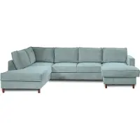 Lisa Design Jake - canapé panoramique d'angle gauche - convertible avec coffre - 7 places - en velours côtelé , Bleu