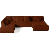 Best Mobilier Onyx - canapé panoramique modulable d'angle gauche 7 places - en velours côtelé , Terracotta