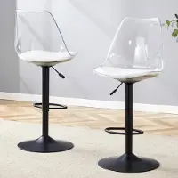 Great han Lot de 2 tabourets de bar noirs et transparents, réglables en hauteur de 60 à 80 cm, pivotants à 360°. Tabourets de bar modernes avec assise et repose-pieds rembourrés en cuir PU.
