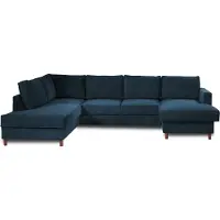 Lisa Design Jake - canapé panoramique d'angle gauche - convertible avec coffre - 7 places - en velours côtelé , Bleu Ardoise