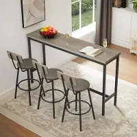 Great han Ensemble de table de bar avec 3 tabourets de bar rembourrés en cuirPolyuréthaneDesign industriel Table haute Table de cuisine Bar pour le petit-déjeuner Salon Rustique Gris Noir