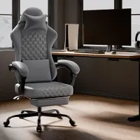 Great han Chaise de jeu avec massage, repose-pieds, Cuir synthétique, charge max. 150 kg, ergonomique, gris