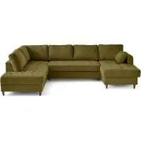 Lisa Design Anna - canapé panoramique d'angle gauche 7 places convertible avec coffre en velours texturé , Vert Olive