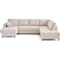 Lisa Design Anna - canapé panoramique d'angle droit 7 places convertible avec coffre en velours texturé , Beige