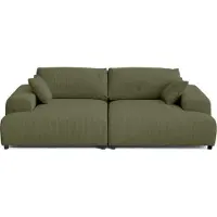 Lisa Design Garance - canapé droit 4 places double méridienne - assise profonde - en velours côtelé , Vert