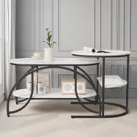 ProximaX salon Ensemble de tables basses 2 pièces, ovale & ronde, ensemble de tables d'appoint, design moderne, aspect marbre