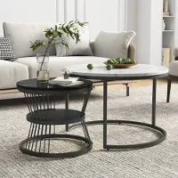 ProximaX table basse set de 2 tables d'appoint table de salon table basse ronde Ø70 x 45.5+45 x40cm noir+blanc