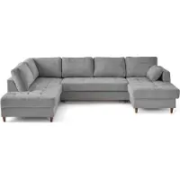Lisa Design Anna - canapé panoramique d'angle gauche 7 places convertible avec coffre en velours texturé , Gris