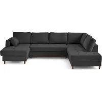 Lisa Design Anna - canapé panoramique d'angle droit 7 places convertible avec coffre en velours texturé , Gris Anthracite