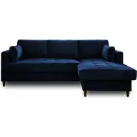 Lisa Design Anna - canapé d'angle droit - 4 places - convertible avec coffre - en velours , Bleu nuit
