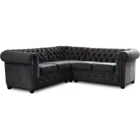 Best Mobilier William - canapé Chesterfield d'angle réversible - 5 places - en velours , Gris foncé