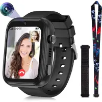 Topchances Montre intelligente pour enfants avec appel vidéo SOS lecteur de musique WLAN vidéo, Noël anniversaire jouets cadeaux pour garçons filles, Noir