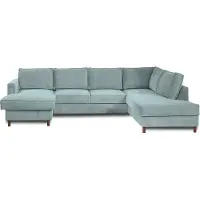 Best Mobilier Jake - canapé panoramique d'angle droit - convertible avec coffre - 7 places - en velours côtelé , Bleu