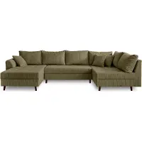 Best Mobilier Lisa Design Rune - canapé panoramique d'angle droit - 7 places - avec pouf d'appoint - en velours côtelé , Vert