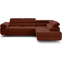 Lisa Design Zaria - canapé d'angle droit 5 places convertible avec coffre et têtières en velours côtelé grosses côtes , Terracotta