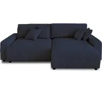 Lisa Design Pivoine - canapé d'angle réversible - 4 places - convertible avec coffre - en velours côtelé , Bleu nuit