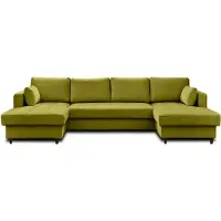 Best Mobilier Lisa Design Anna - canapé panoramique en U - 7 places - convertible avec coffre - en velours , Vert Olive