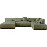 Best Mobilier Lisa Design Onyx - canapé panoramique d'angle droit 7 places - en tissu , Vert sauge